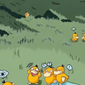 Pokémon fan art card featuring Psyduck with a grassy field background